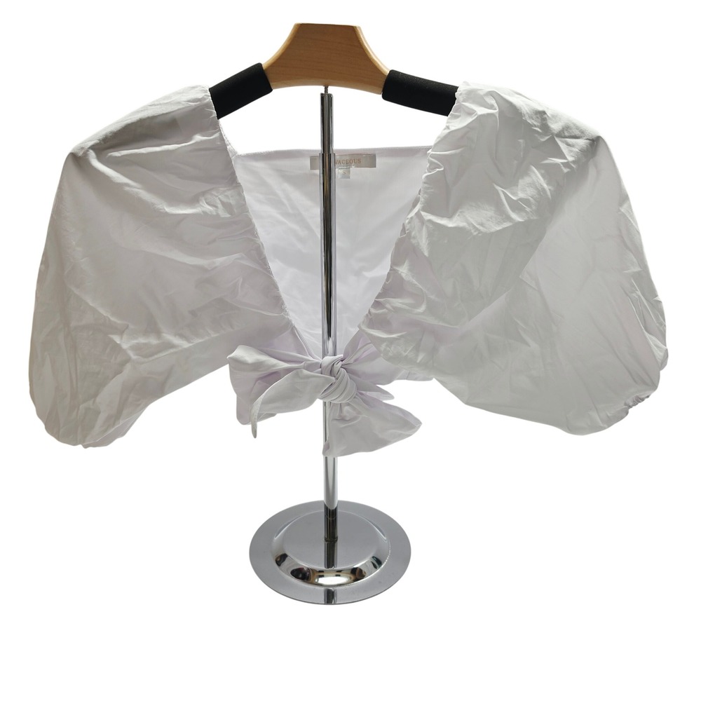 Olivaceous Puff Sleeve Crop Top Women S White Front Tie V-Neck Square Back